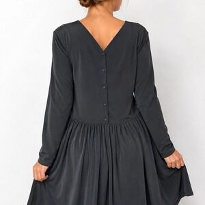 Liz Claiborne Drop Waist Long Sleeve Midi Dress Sz S (Vintage P12) Black Button